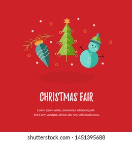 Merry Christmas and Happy New Year card vector illustration. Place for text. Great for New Year party invitation, Christmas Fair, flyer, banner, poster, web. Flat style design.