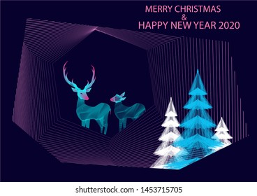 Merry Christmas and happy new year 2020 with reindeer and tree