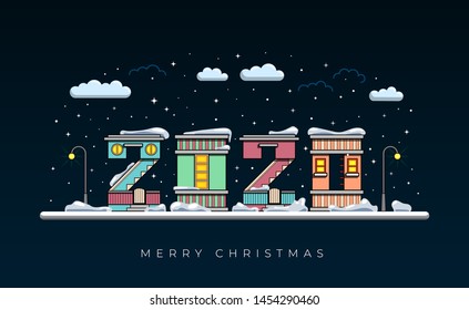 Merry christmas and happy new year 2020 vector greeting card and poster