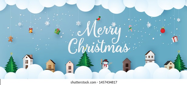 Merry Christmas and Happy New Year with Santa Claus and raindeer, paper cut .