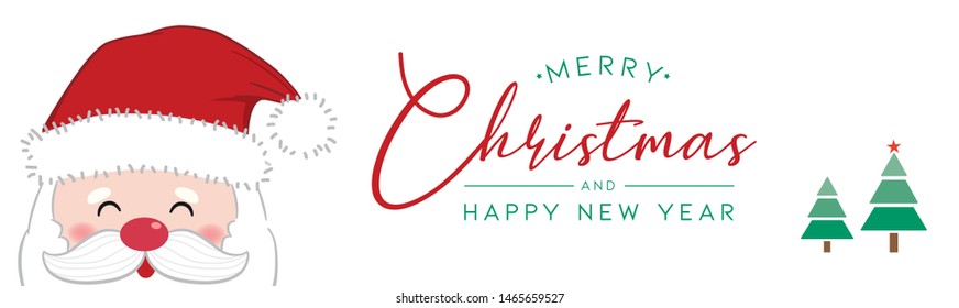 Merry Christmas and Happy New Year winter holidays with Santa Claus. Cute Vector illustration
