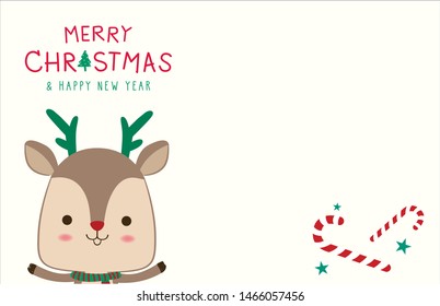 Merry Christmas and Happy New Year winter holidays greeting card with Reindeer, Cute character, Vector illustration