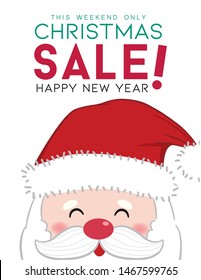 Merry Christmas and Happy New Year, Winter sale design with Santa claus & text on White background for shopping promotion. Cute vector illustrator.