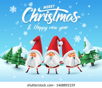 Merry Christmas and happy new year, Happy Santa Claus dancing on snow, vector art and illustration.