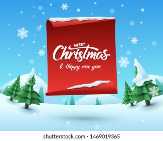 Merry Christmas and happy new year, paper banner and badge, vector art and illustration.