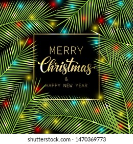 Merry Christmas and Happy New Year greeting cards for your design. Christmas tree on a black background vector illustration.