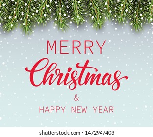 Merry Christmas and Happy New Year. Winter background with snowflakes. Vector illustration.