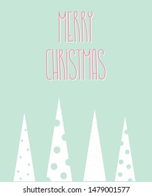Merry Christmas and happy new year postcard template. For print and web winter seasonal greetings. Retro style beautiful holidays celebration card. Scandinavian design with Christmas trees decor.
