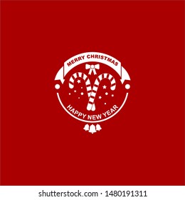 merry christmas and happy new year letter with ribbon and christmas candy. for logo, banner, photobooth background and other design