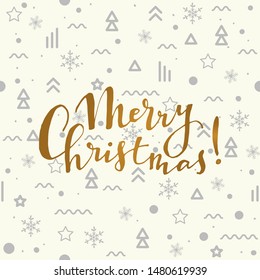 Merry Christmas, Happy New Year greeting card with lettering. Brochure, poster templates in Christmas style. Beautiful design and layout. Seamless winter background. Vector illustration