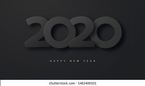 Merry Christmas and Happy new year 2020 banner with black luxury numbers and text. Festive Numbers Design. Vector illustration