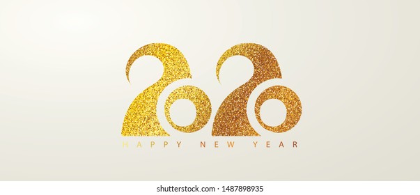 Merry Christmas and Happy new year 2020 banner.Golden luxury numbers with glitter. Gold Festive Numbers Design. Vector illustration