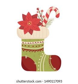 Merry Christmas and Happy New Year socks. Cartoon styled illustration.Vector design element.