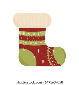Merry Christmas and Happy New Year elements: socks. Cartoon styled illustration.Vector design element.