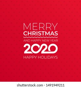 Merry Christmas and Happy New Year 2020. Christmas greeting card. Modern art style. Vector illustration. Isolated on red background.