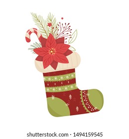 Merry Christmas and Happy New Year socks. Cartoon styled illustration.Vector design element.