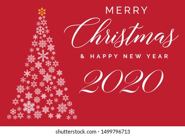 Merry Christmas and Happy New Year 2020 lettering template. Greeting card or invitation. Winter holidays related typograph