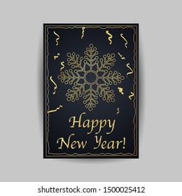 Merry Christmas and Happy new year 2020 greetings cards. Minimalism vector illustration creative golden design. For celebrating, invitation, party with text, snowflakes and confetti