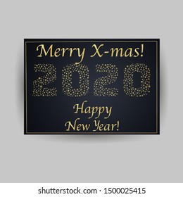 Merry Christmas and Happy new year 2020 greetings cards. Minimalism vector illustration creative golden design. For celebrating, invitation, party with text