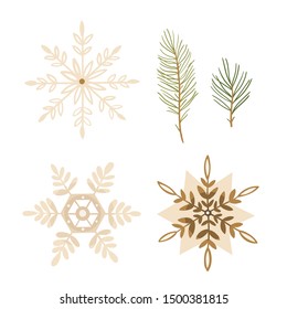 Merry Christmas and Happy New Year snowflakes. Cartoon styled illustration.Vector design element.