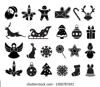 Merry Christmas and Happy New year. Set icon Christmas and new year. Element of festive background design invitations, greetings, banners, posters. Isolation. Vector