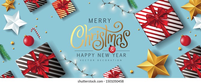 Merry Christmas and Happy New Year background banner.Merry Christmas vector text Calligraphic Lettering Vector illustration. 