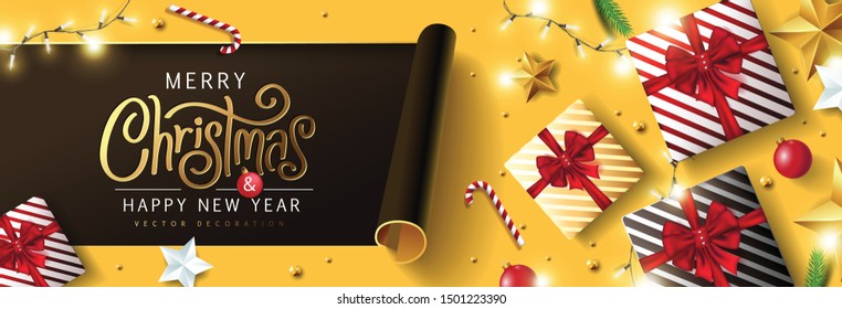 Merry Christmas and Happy New Year background banner.Merry Christmas vector text Calligraphic Lettering Vector illustration. 