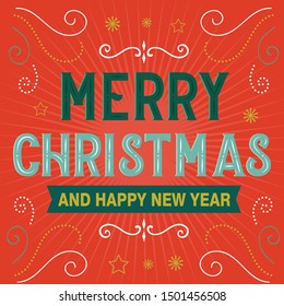 Merry Christmas and Happy New Year letter decorative, retro style vector illustration
