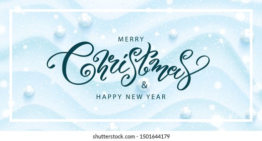 Merry Christmas and Happy New Year horizontal banner. Holiday background with snowballs. Festive vector illustration.