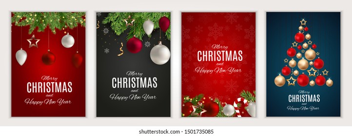Merry Christmas and Happy New Year posters set. Vector illustration. EPS10