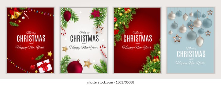 Merry Christmas and Happy New Year posters set. Vector illustration. EPS10