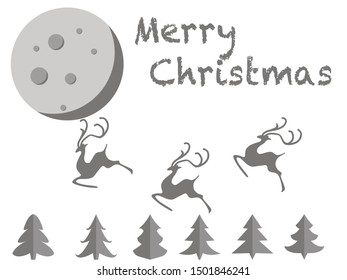 Merry Christmas and happy new year Postcard with holiday elements(deer, xmas tree, moon, another decoration). Vector illustration perfect for greetings card