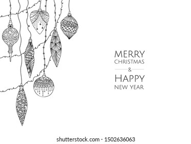 Merry Christmas and Happy New Year. Vector modern template card. Abstract christmas balls.