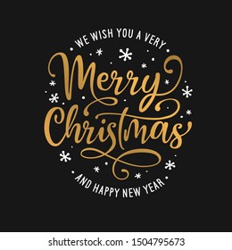 Merry Christmas and Happy New Year lettering template. Greeting card invitation with snowflakes. Winter holidays related typographic quote. Vector vintage illustration.