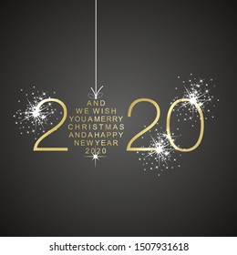 Merry Christmas and Happy New Year 2020 christmas ball firework gold black greeting card vector