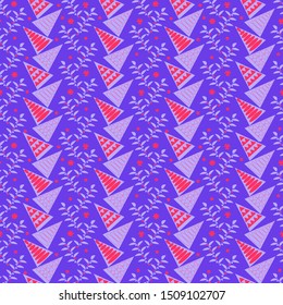Merry Christmas and Happy New Year seamless pattern. Snowflakes, winter bushes with berries in pastel blue and coral colors, vertical ornament. Vector drawing for festive background, packaging, banner