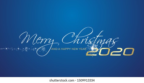 Merry Christmas and Happy New Year 2020 firework gold white blue greeting card