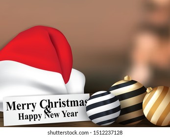 Merry Christmas and Happy New Year Background with Trendy Ornament