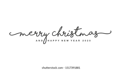 Merry Christmas and Happy New Year 2020 isolated black handwritten lettering tipography white background