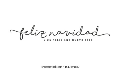 Merry Christmas and Happy New Year 2020 spanish language isolated black handwritten lettering tipography white background