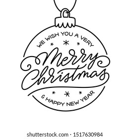 Merry Christmas and Happy New Year lettering template. Monochrome greeting card or invitation. Winter holidays related typographic quote. Vector vintage illustration.