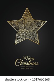 Merry Christmas and Happy New Year. Xmas background with gift box, Snowflakes and balls design.