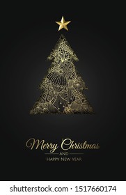 Merry Christmas and Happy New Year. Xmas background with gift box, Snowflakes and balls design.