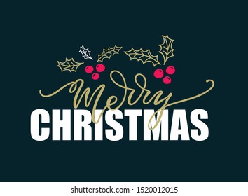 Merry Christmas and Happy New Year - cute hand drawn lettering postcard poster banner. Template invitation.