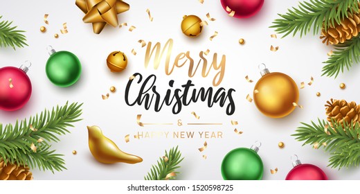 Merry Christmas and happy new year background. Vector illustration with Christmas elements.