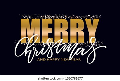 Merry Christmas and Happy New Year - cute hand drawn lettering postcard poster banner. Template invitation.