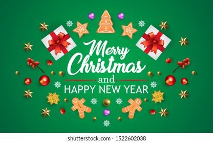 Merry Christmas and Happy New Year. Christmas background with decoration