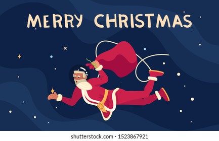 Merry Christmas and Happy New Year card! Young athletic Santa Claus isolated. Flat Art Vector illustration