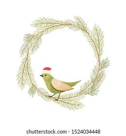 Merry Christmas and Happy New Year wreath. Cartoon styled illustration.Vector design element.