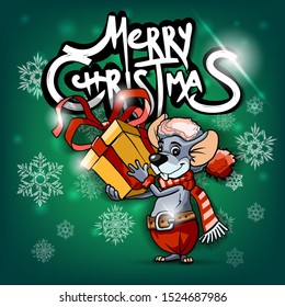 Merry Christmas and Happy New Year 2020. Christmas card with Rats,snowflakes and Christmas logo